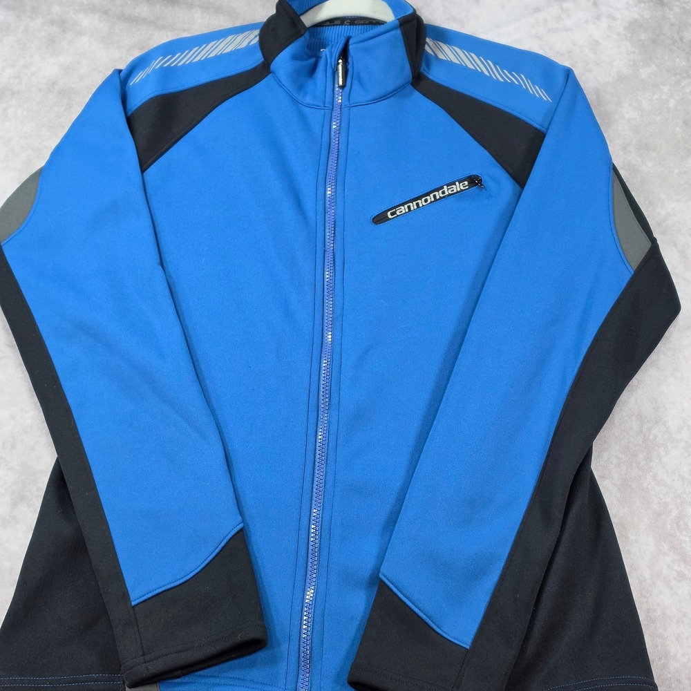 Cannondale Cycling Jacket Mens Large Blue Full Zip Reflective Stash Pockets